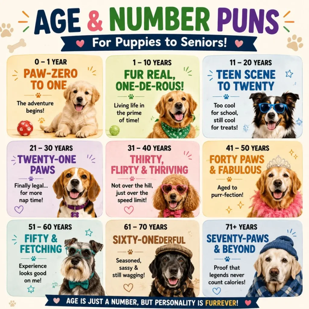 🎈 Age & Number Puns (For Puppies to older people)