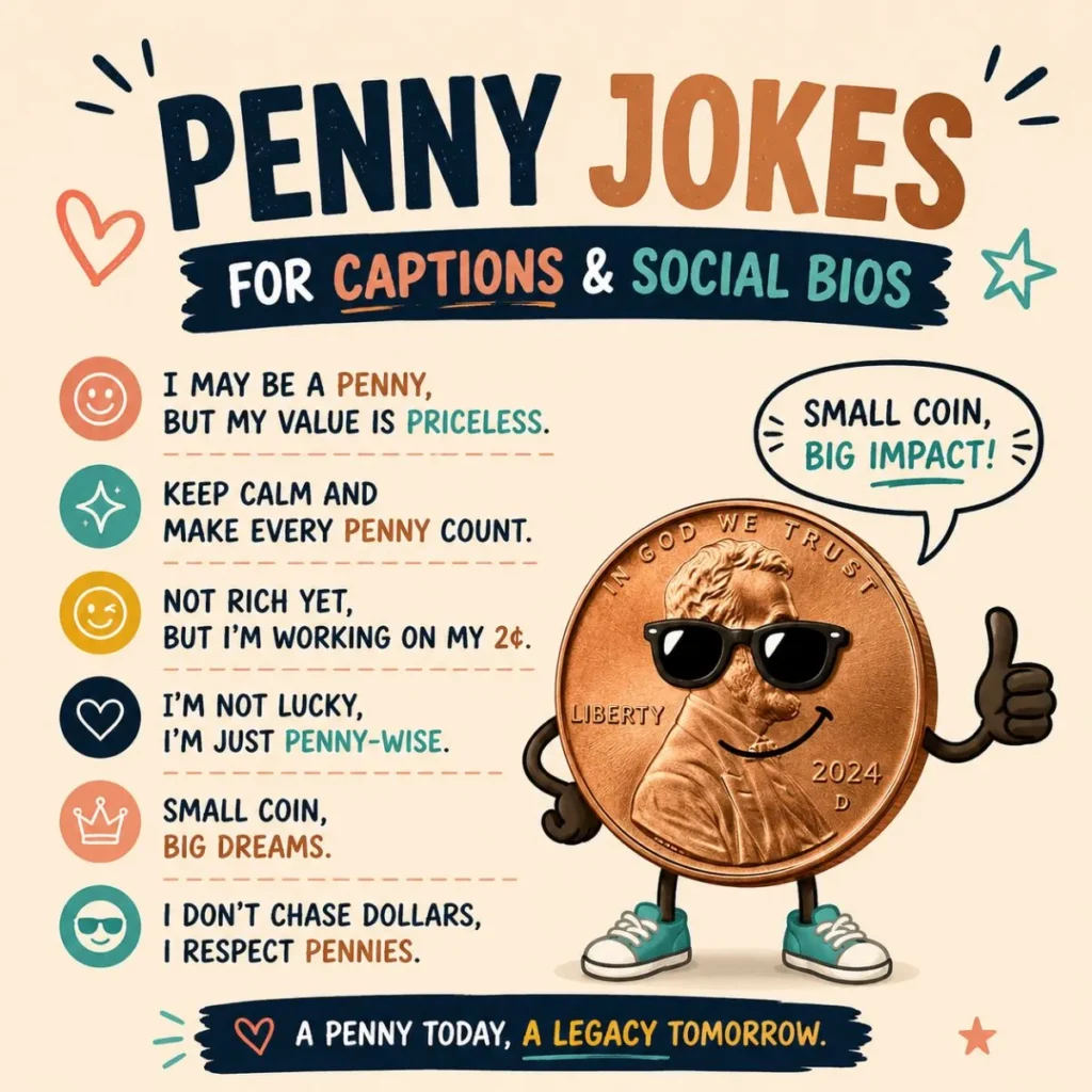 💬 Penny Jokes for Captions & Social Bios