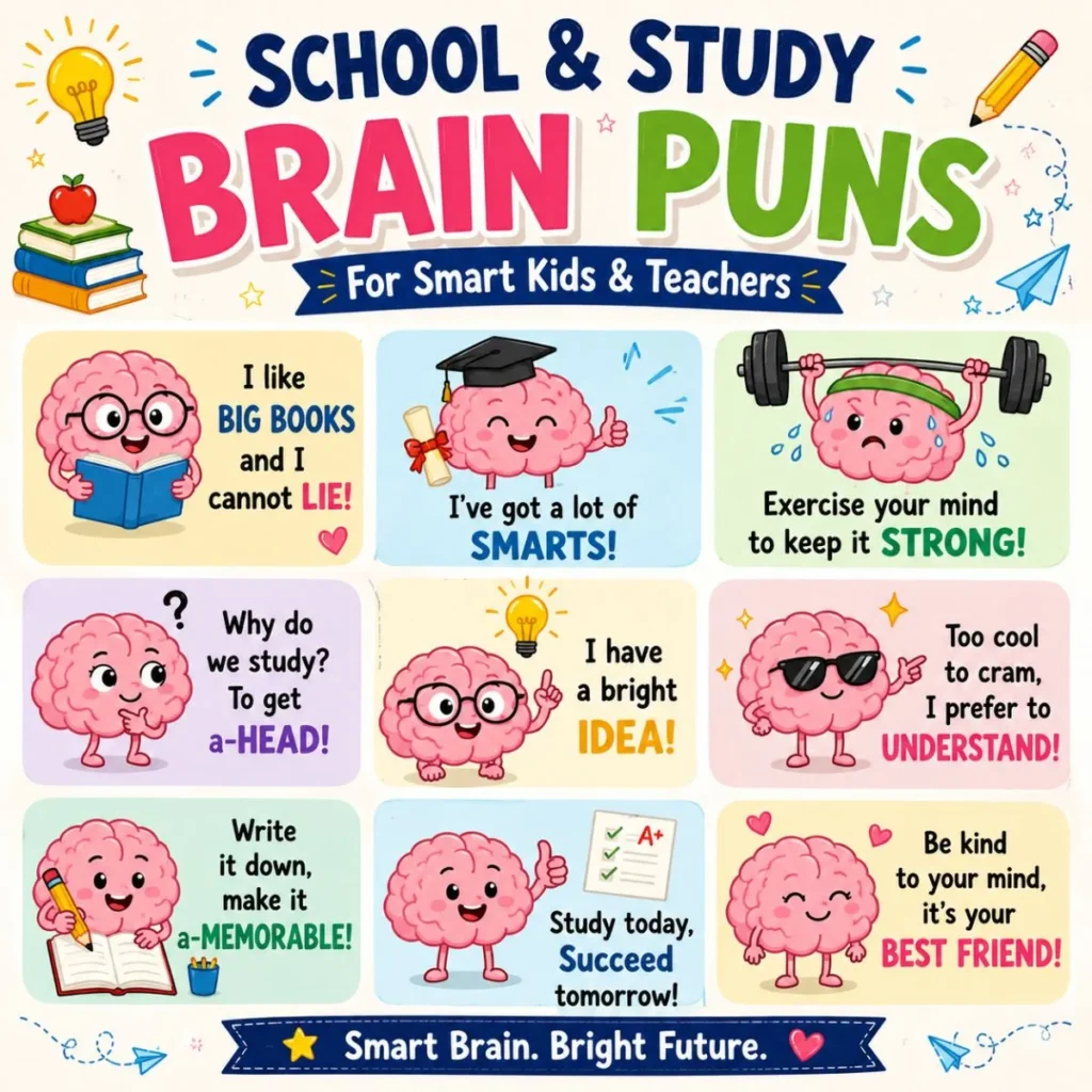 School and Study Brain Puns (For Smart Kids and Teachers)