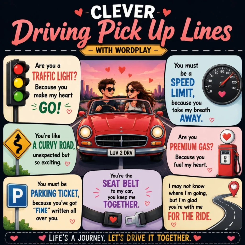🚦 Clever Driving Pick Up Lines with Wordplay