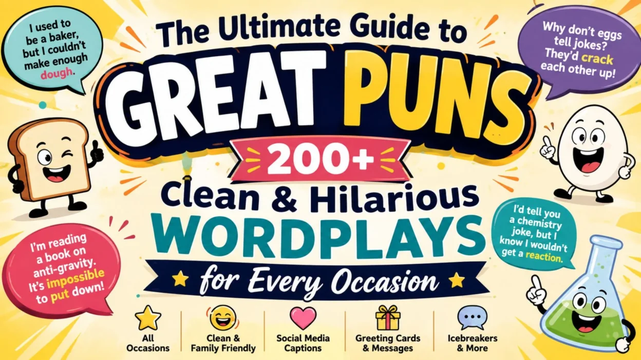 200+ clean and hilarious puns and wordplays for every occasion in a colorful guide