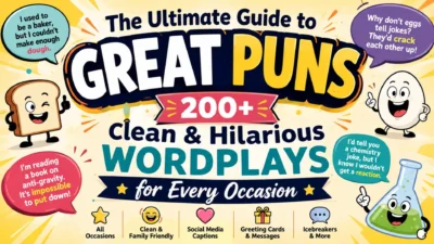 200+ clean and hilarious puns and wordplays for every occasion in a colorful guide