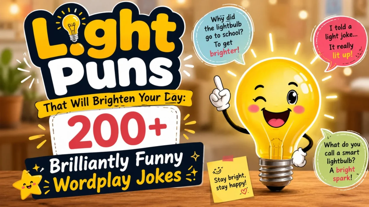 Light puns with a cheerful lightbulb and 200+ funny wordplay jokes to brighten your day